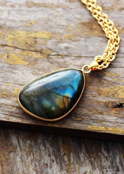 Boho Necklace, Labradorite and Gold Chain Emma
